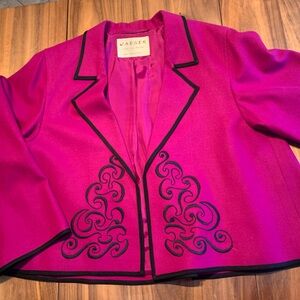 Jaeger wool swing women's jacket/blazer, sz L, vibrant fuschia, embroidered, EUC